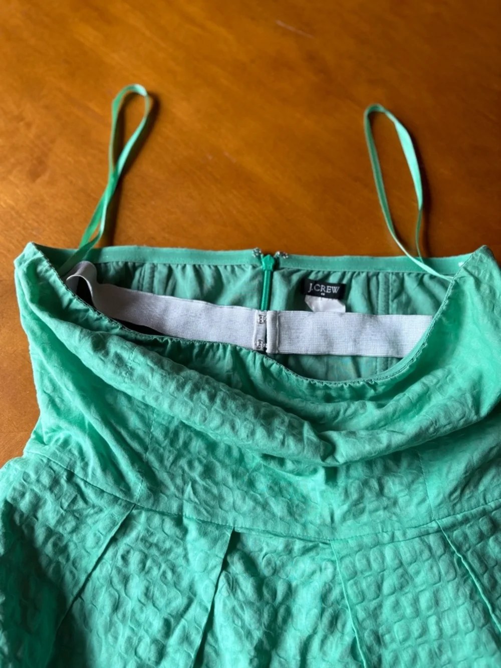 J.Crew Strapless Sea Green Teal Textured Fit Flare Dress Womens Size 4 Pockets